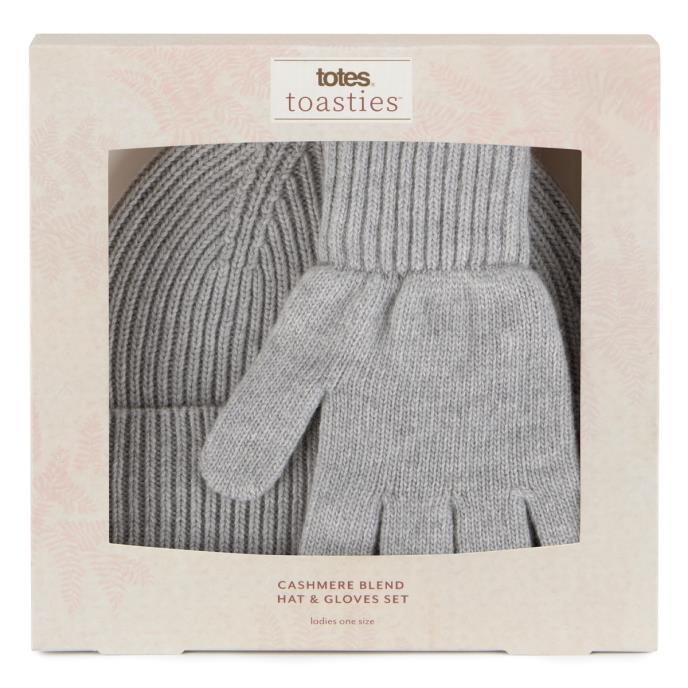 totes toasties Ladies Cashmere Blend Hat & Glove Gift Set Grey Extra Image 2